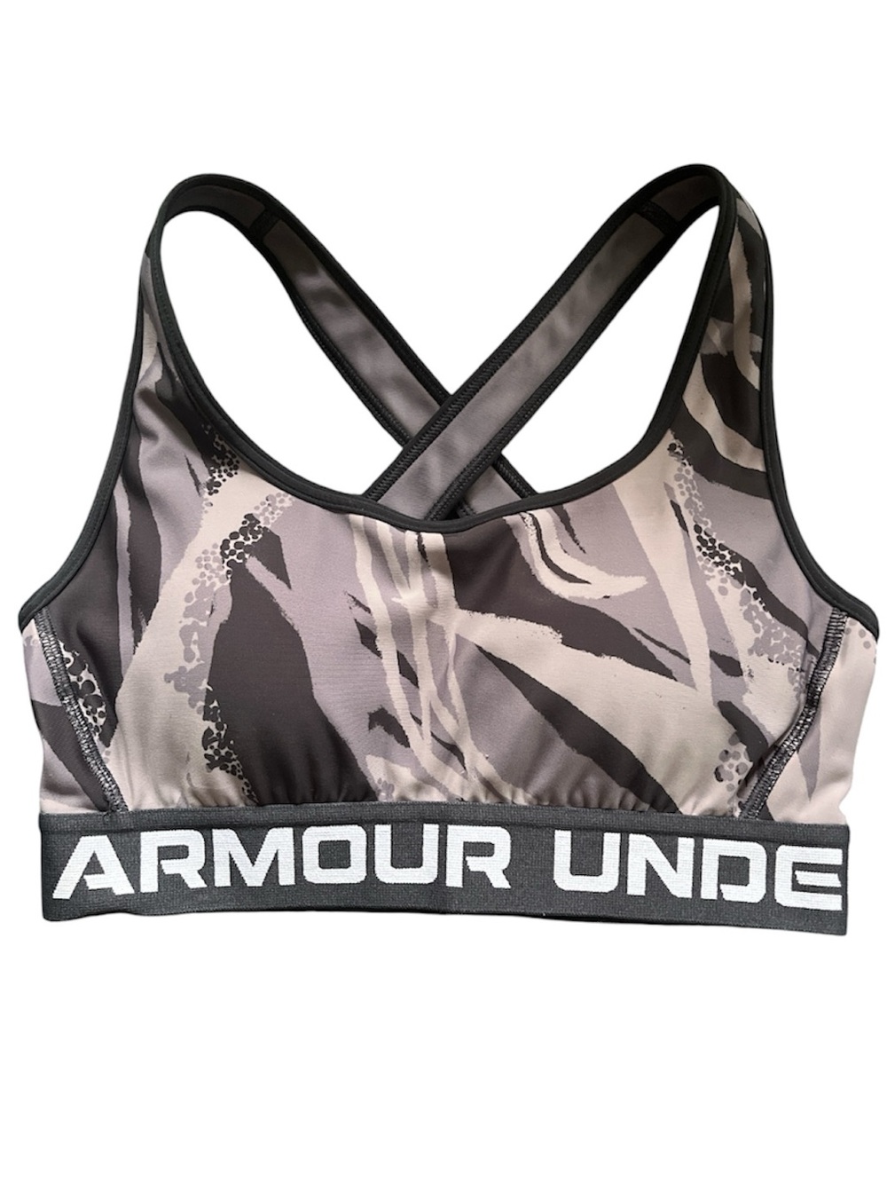 Under Armour Women's S Gray Camo Crossback Sports Bra with Logo Band